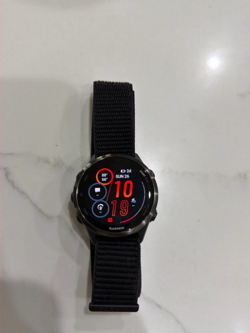 garmin Black Smartwatch with Black Nylon Band and Color Display